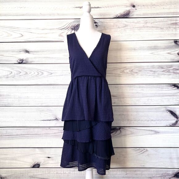 Anthropologie Ric Rac Navy Blue Tiered Layered V Neck Dress - Picture 1 of 9